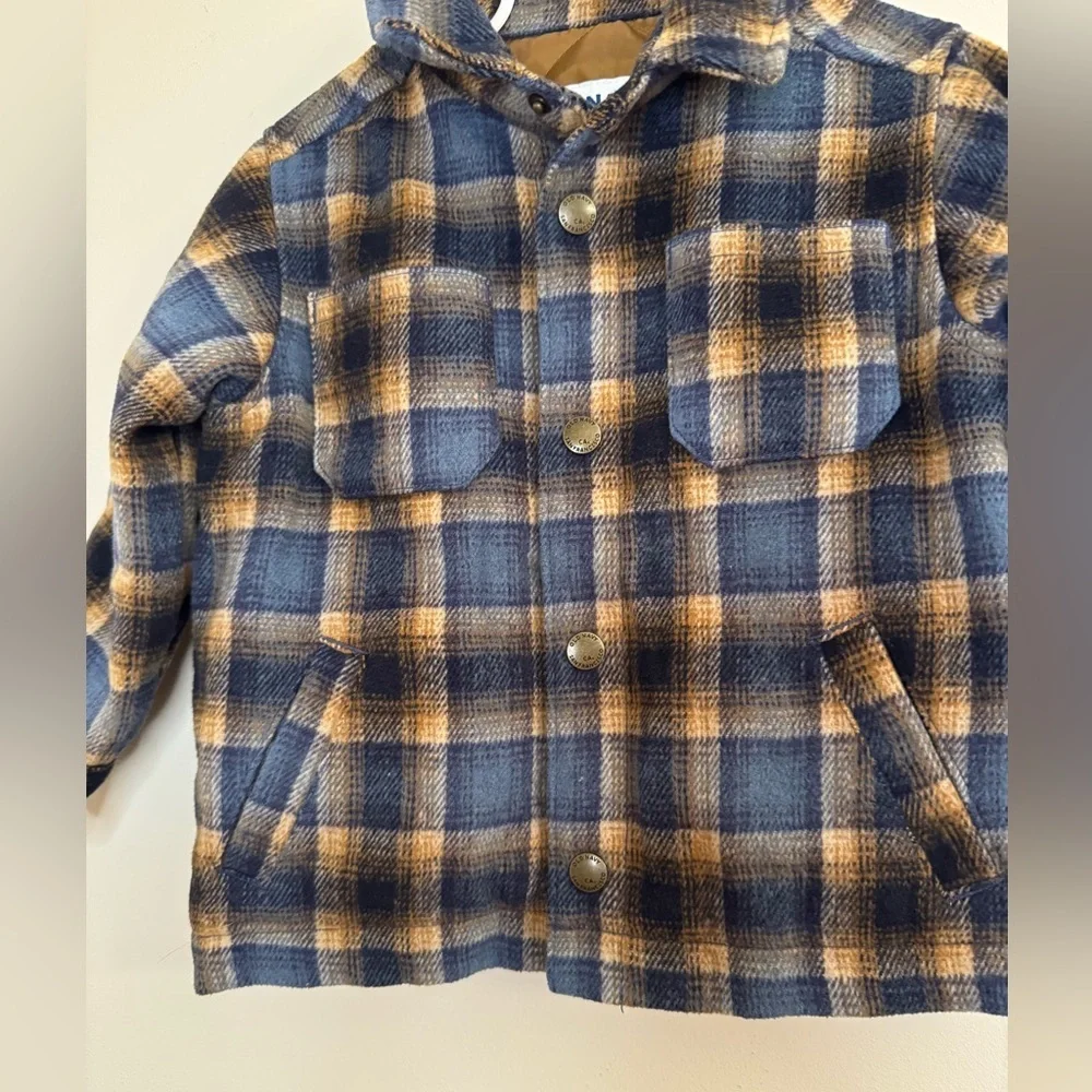 Old Navy Kids Plaid Shacket Blue and Brown Toddler Boys Size 2T Quilted Lining